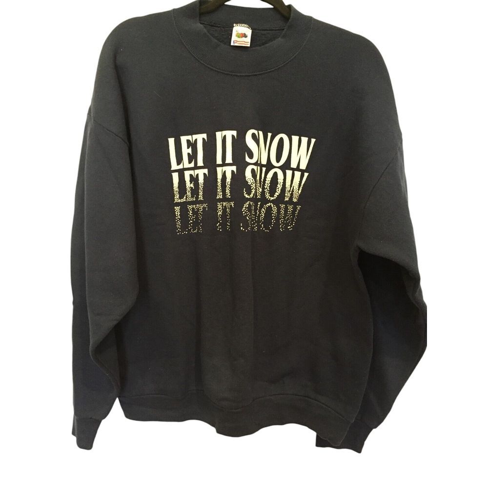 Let It Snow Christmas Holiday Winter Sweatshirt Black Women's XL Vintage FOTL